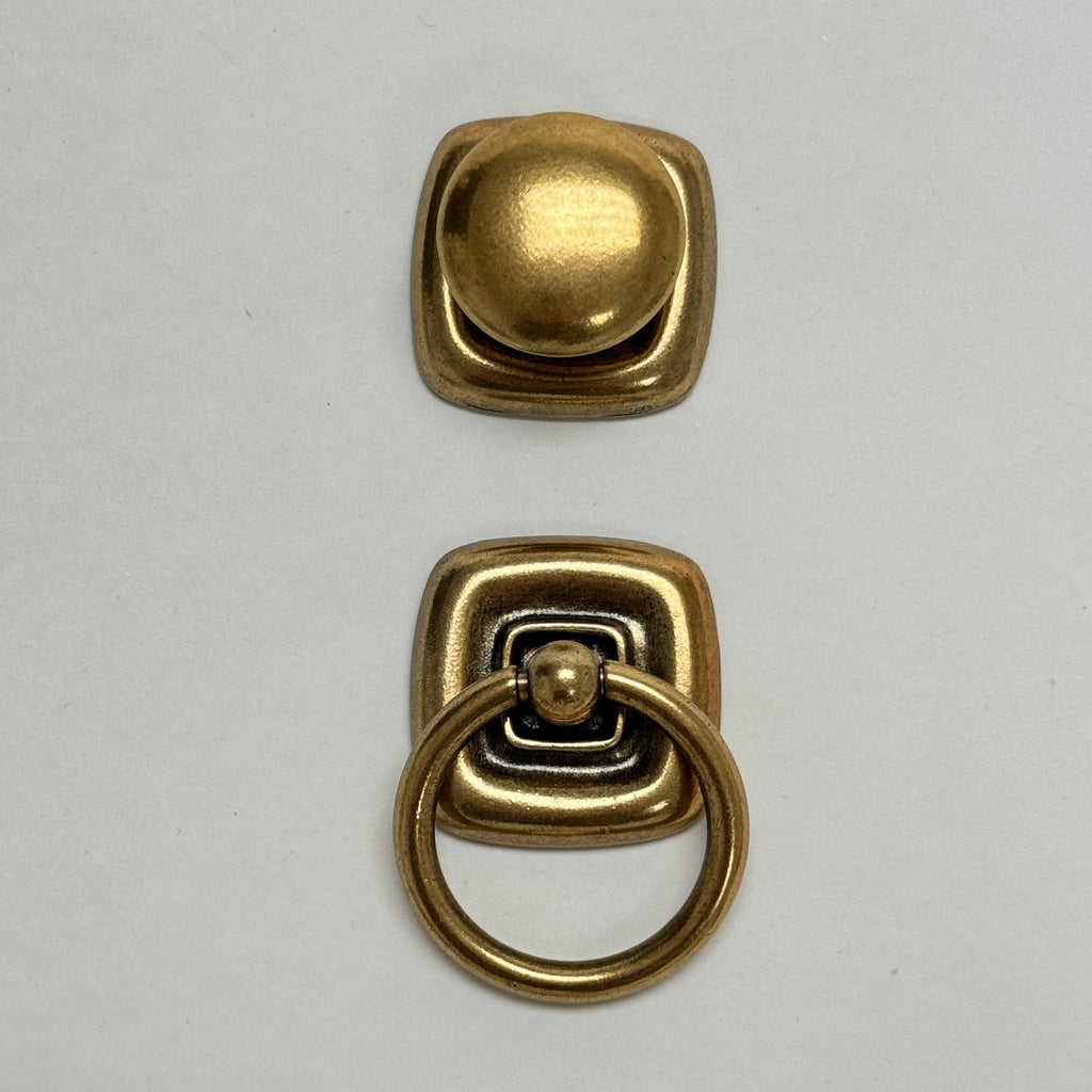 Ring Pull and Knob "Luca" Cabinet Pulls with Backplate in Antique Brass - Forge Hardware Studio