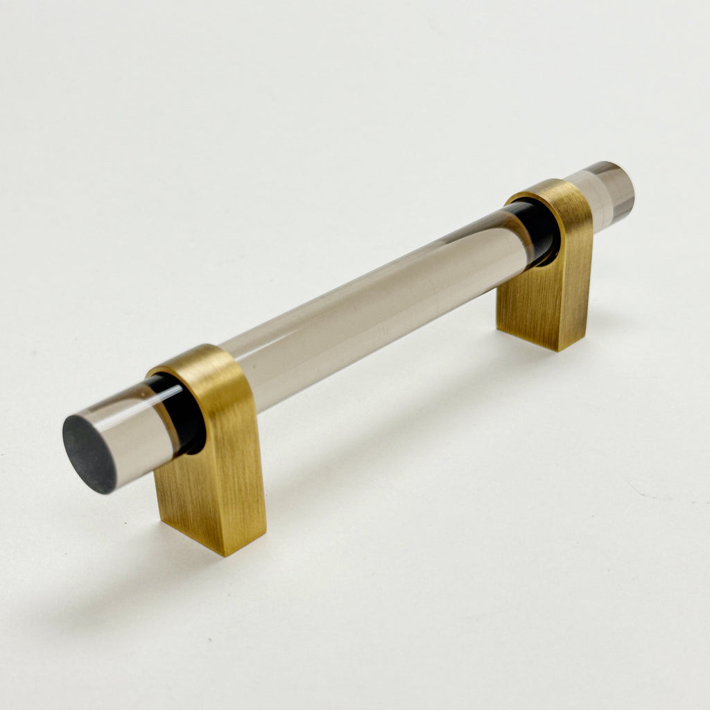 Dark Lucite "June" Brushed Antique Brass Drawer Pulls and Knobs - Forge Hardware Studio