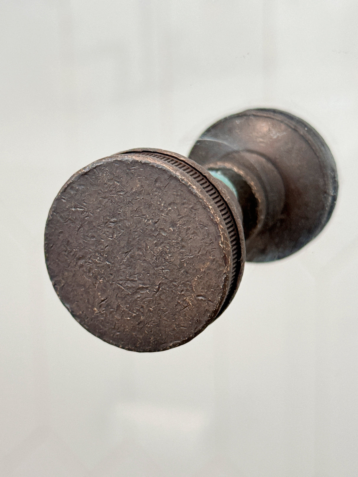 Round Distressed Bronze "Reeded" Round Glass Shower Knob - Industry Hardware