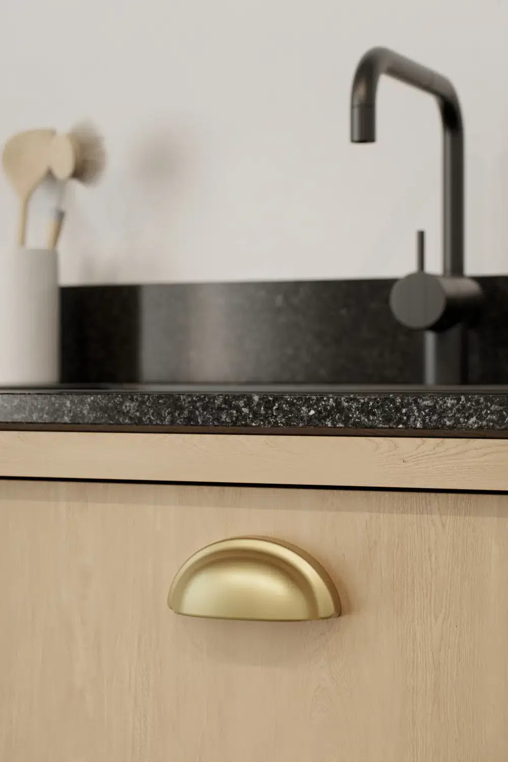 Dark Brushed Gold "Baron" Cup Pull and Knobs - Euro • Knobs