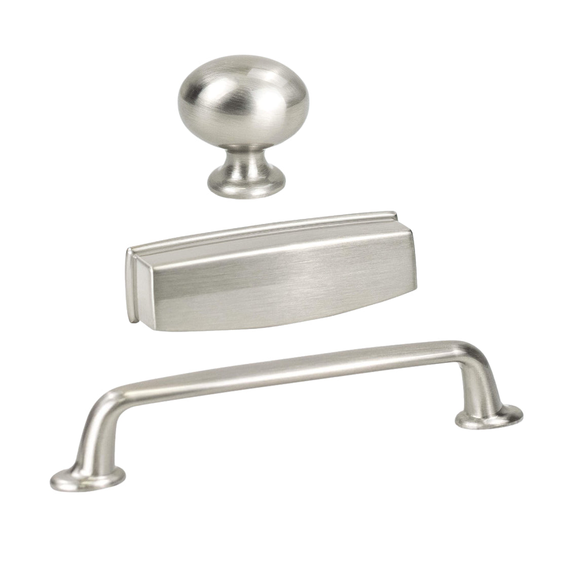 Brushed Nickel "Bellamy" Cabinet Knob and Drawer Pulls