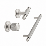 Brushed Stainless "Manor" Knurled Cabinet Knobs and Drawer Pulls