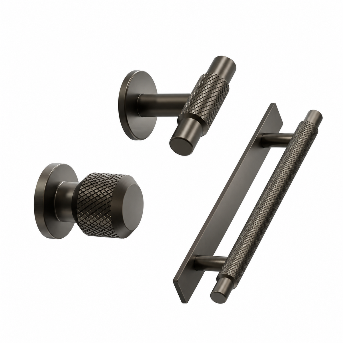 Knurled Backplate Matte Bronze "Manor" Knobs and Drawer Pulls