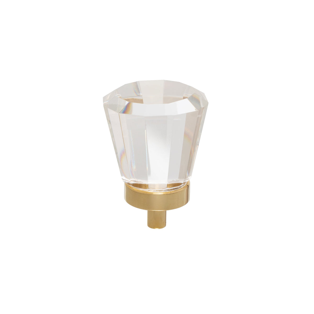 Polished Brass "Willow" Faceted Clear Glass Cabinet Knob