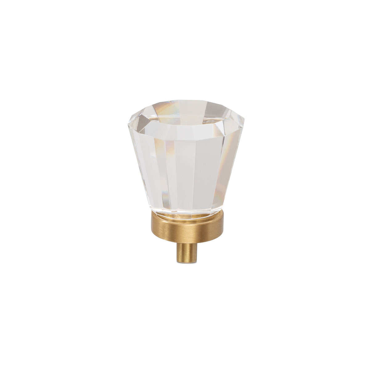 Satin Brass "Willow" Faceted Clear Glass Cabinet Knob