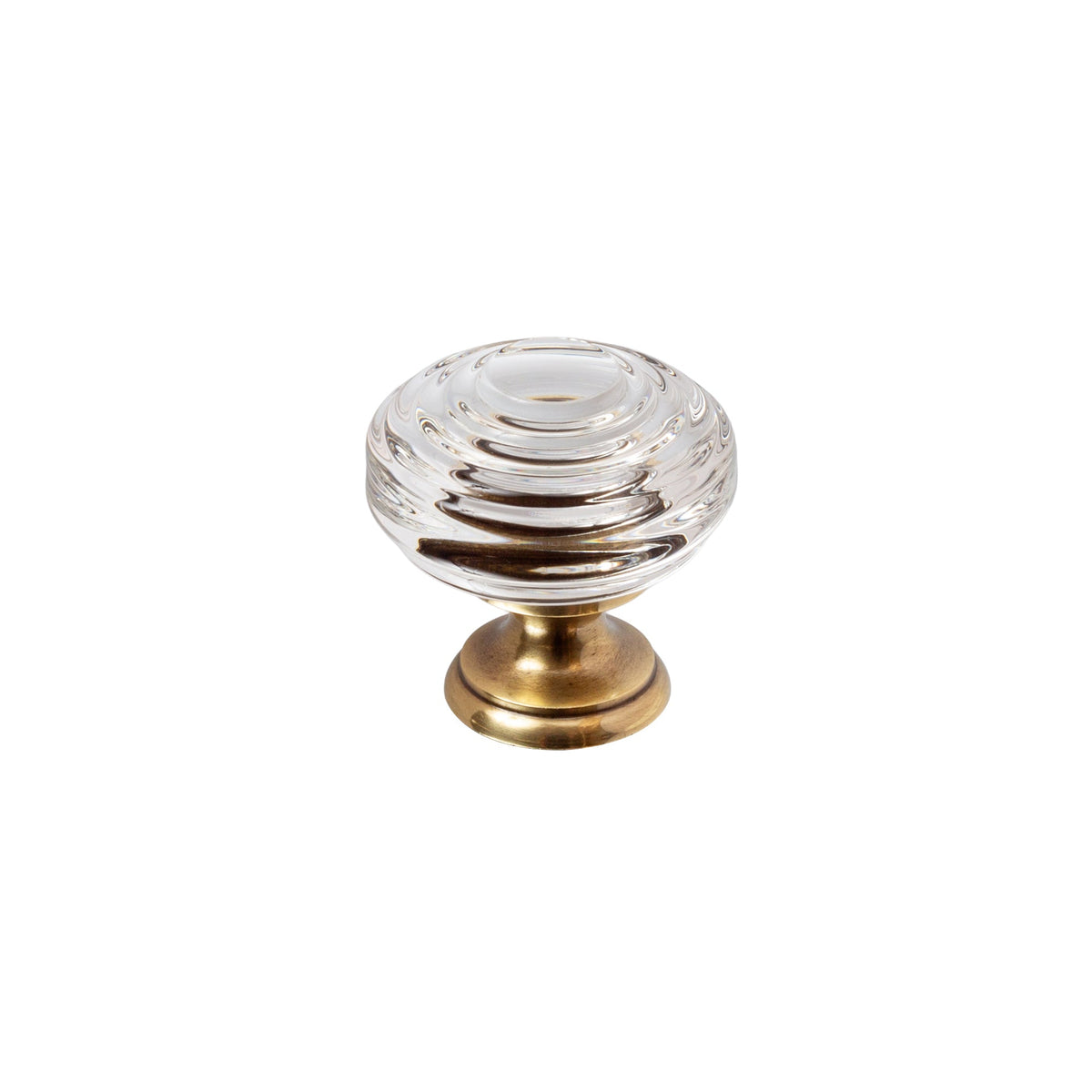 French Brass "Wyatt" Reeded Clear Glass Cabinet Knob