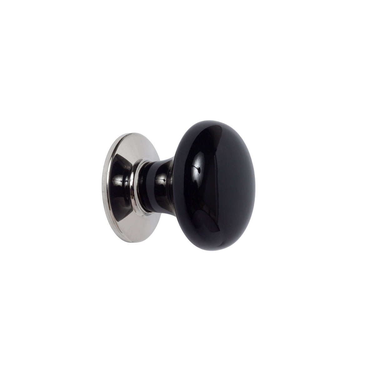 Polished Nickel "Montauk" Black Porcelain Cabinet and Closet Door Knob