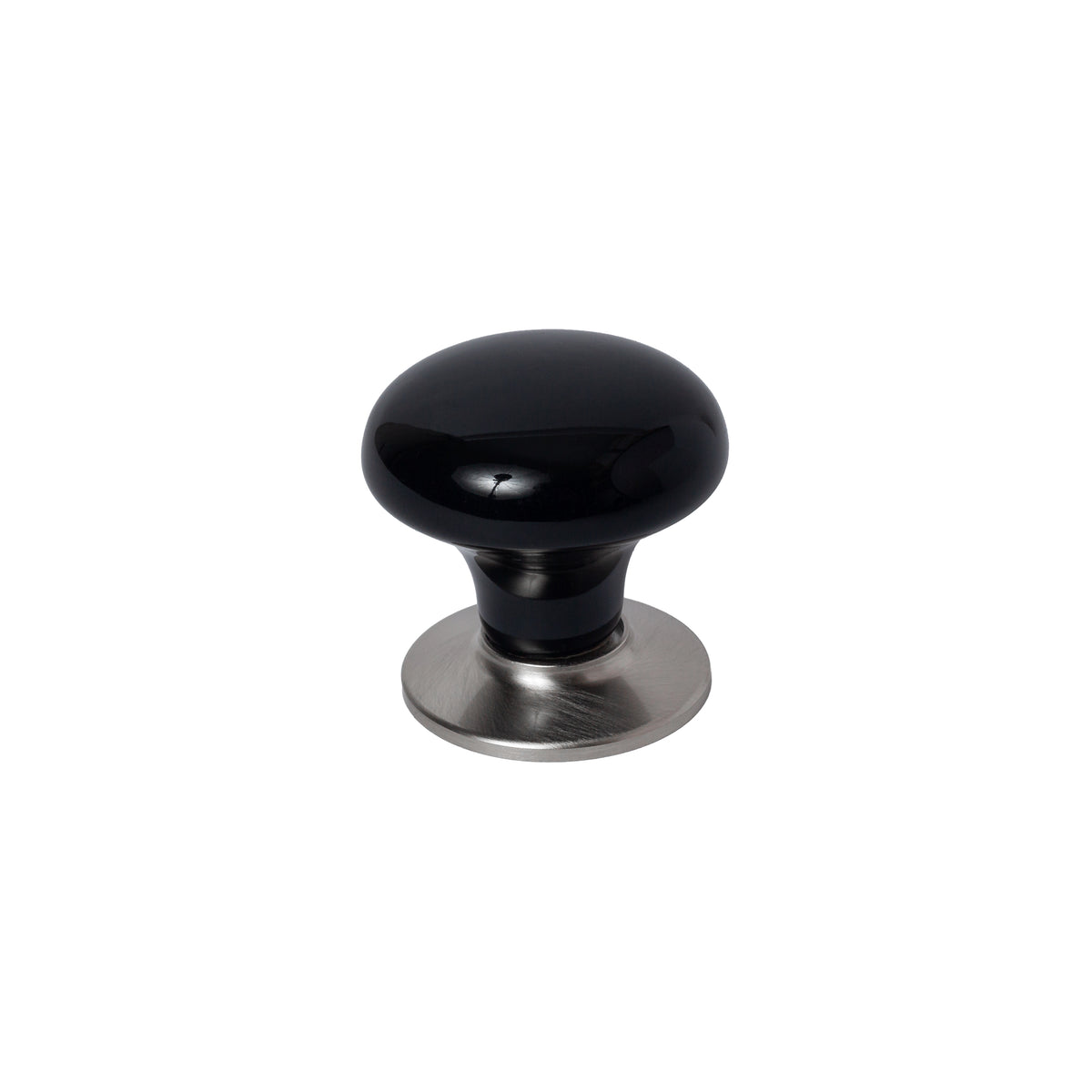 Satin Nickel "Montauk" Black Porcelain Cabinet and Closet Door Knob