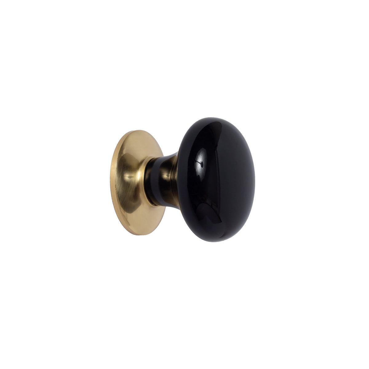Unlacquered Brass "Montauk" Black Porcelain Cabinet and Closet Door Knob