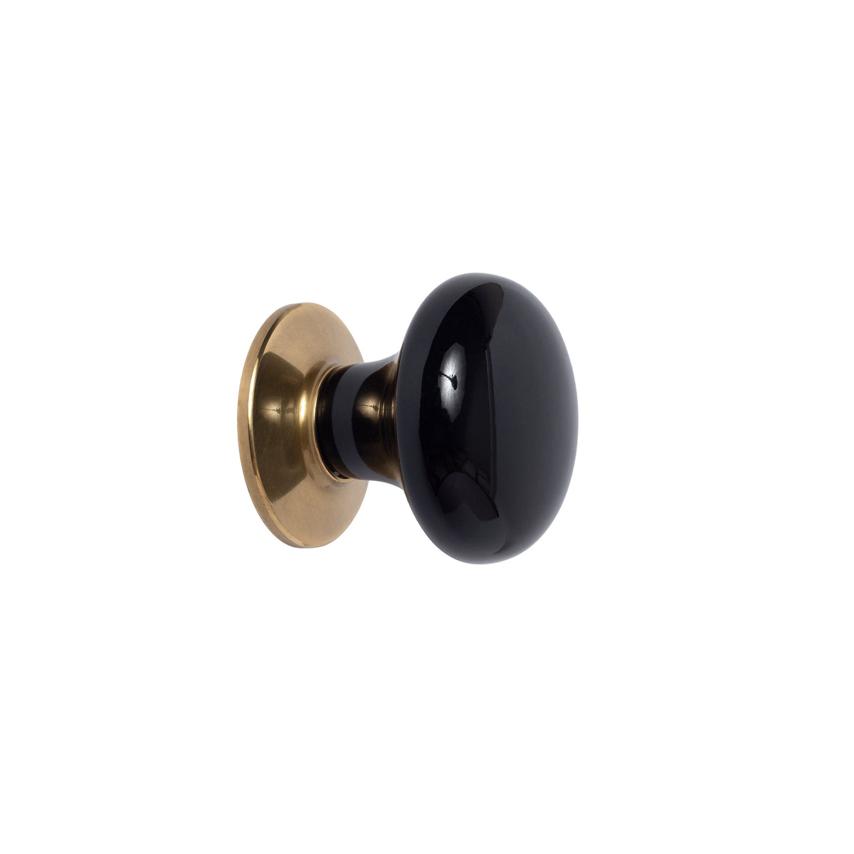 French Brass "Montauk" Black Porcelain Cabinet and Closet Door Knob