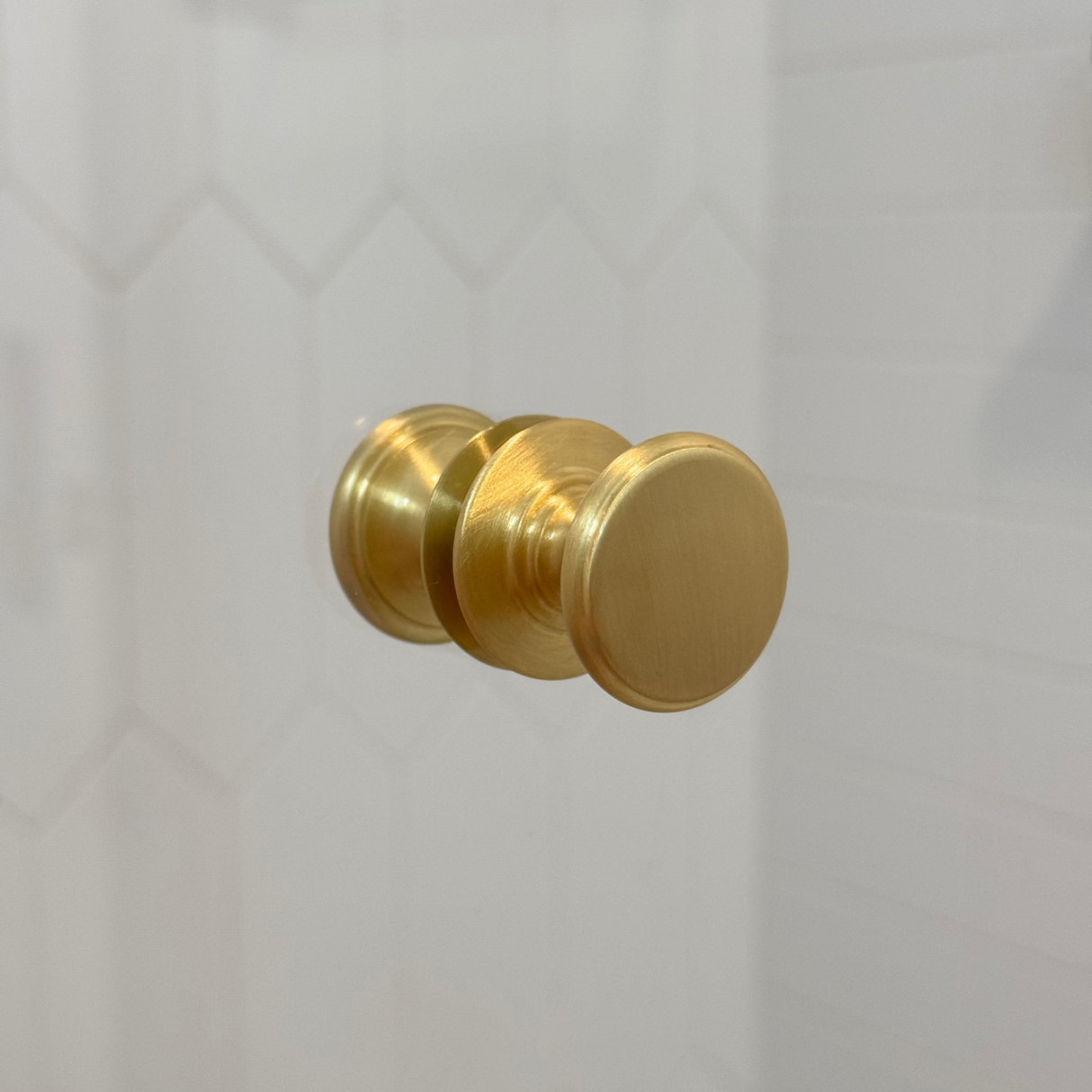 Round Satin Brass "Penny" Round Glass Shower Knob - Industry Hardware