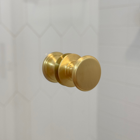 Round Satin Brass "Penny" Round Glass Shower Knob - Industry Hardware