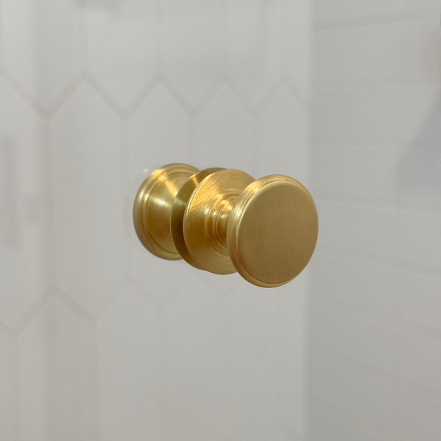 Round Satin Brass "Penny" Round Glass Shower Knob - Industry Hardware