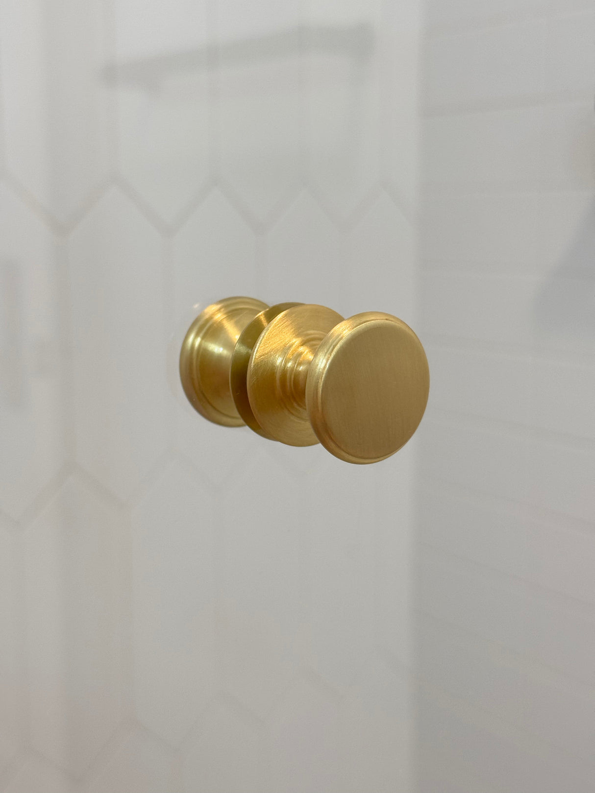 Round Satin Brass "Penny" Round Glass Shower Knob - Industry Hardware