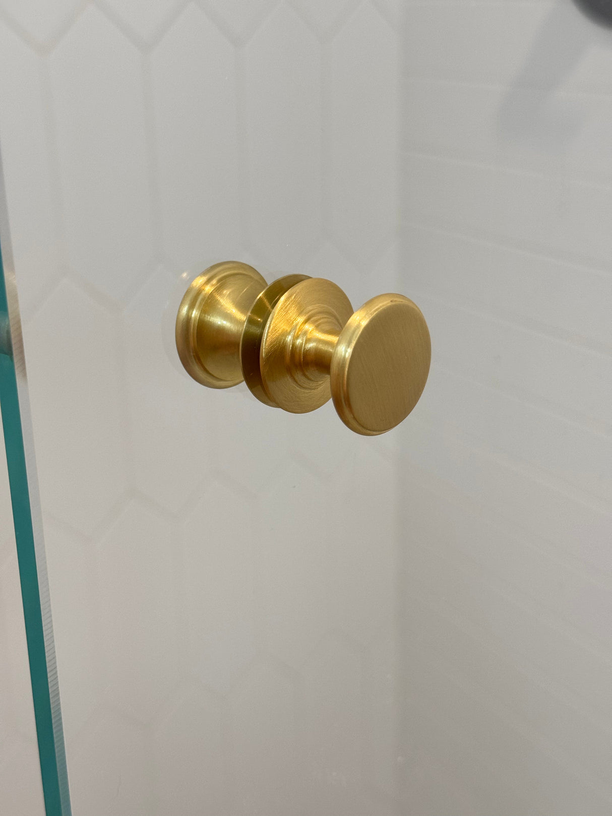 Round Satin Brass "Penny" Round Glass Shower Knob - Industry Hardware