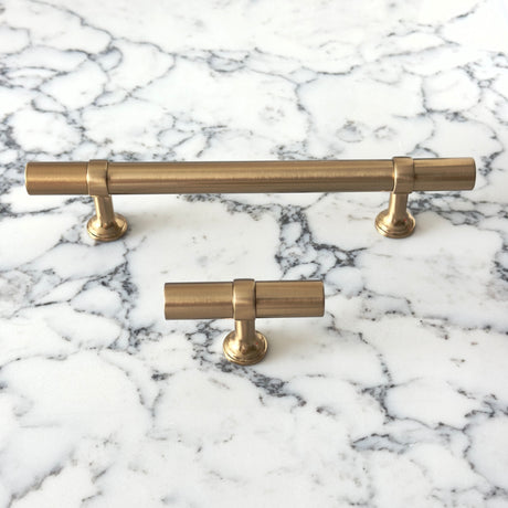 Smooth T-Bar "Contemporary" Champagne Bronze Knobs and Pulls