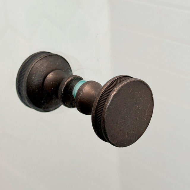 Round Distressed Bronze "Reeded" Round Glass Shower Knob - Industry Hardware