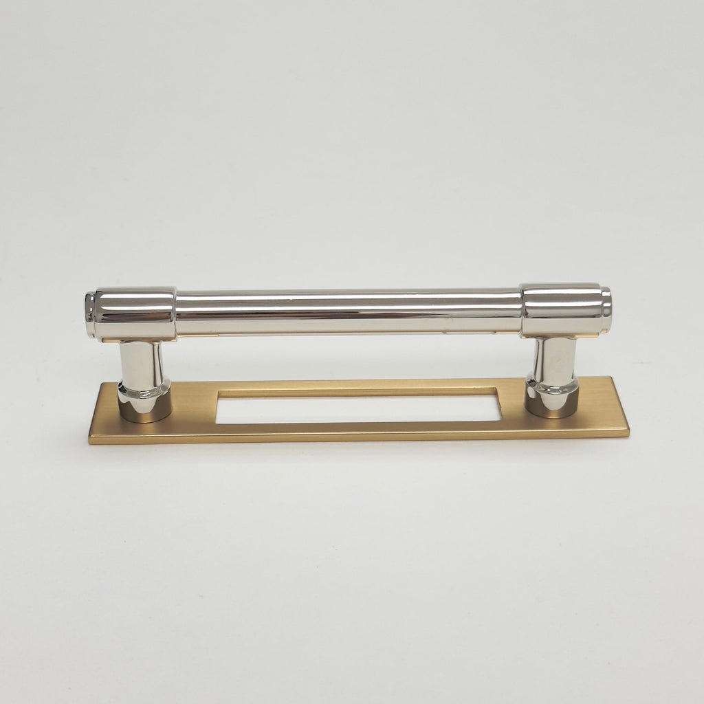 Champagne Bronze and Polished Nickel Industrial Modern Pulls and Knob with Backplate - Forge Hardware Studio