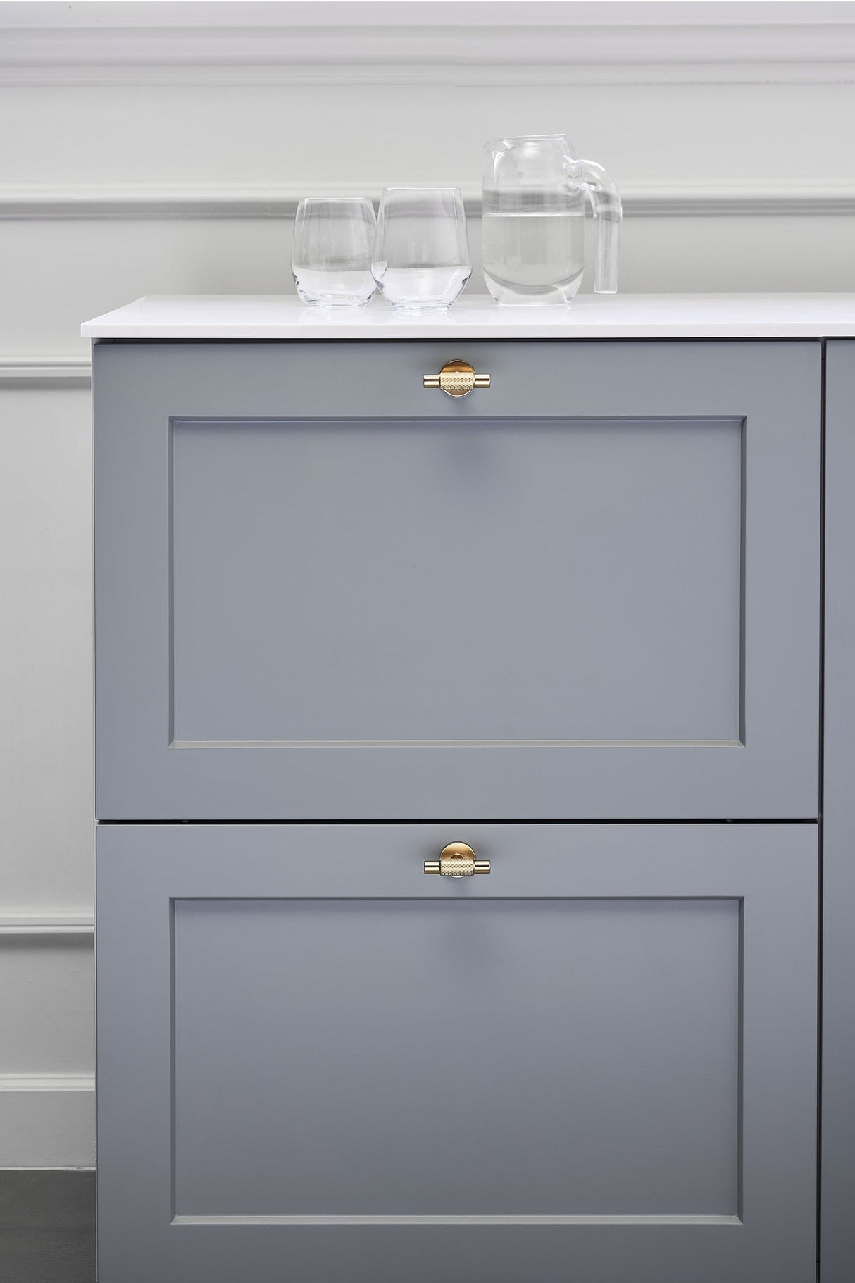 Brushed Gold "Manor" Knurled Cabinet Knobs and Drawer Pulls - Euro • Knobs