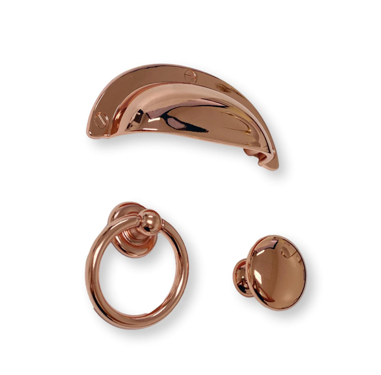 Polished Copper "Capri" Cup Drawer Pull, Ring Pull and Cabinet Knob - Forge Hardware Studio