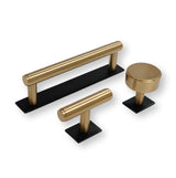 Dual Finish "Maison No. 2" Smooth Matte Black and Champagne Bronze Pulls and Knobs with Backplate