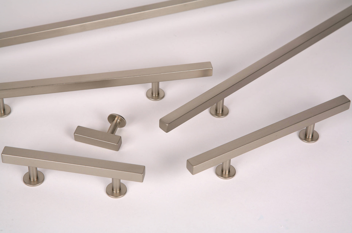 Lew's Square Bar Cabinet Knobs and Pulls in Brushed Nickel - Forge Hardware Studio
