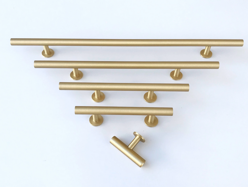 Lew's Round Bar Cabinet Knobs and Handles in Brushed Brass - Forge Hardware Studio