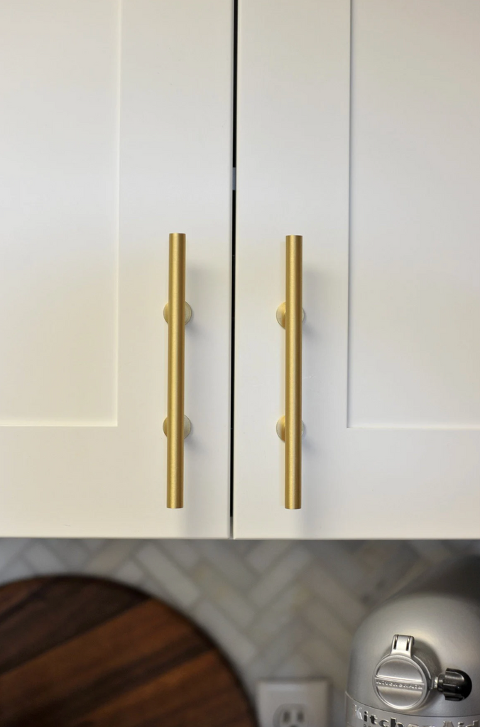 Lew's Round Bar Cabinet Knobs and Handles in Brushed Brass - Forge Hardware Studio