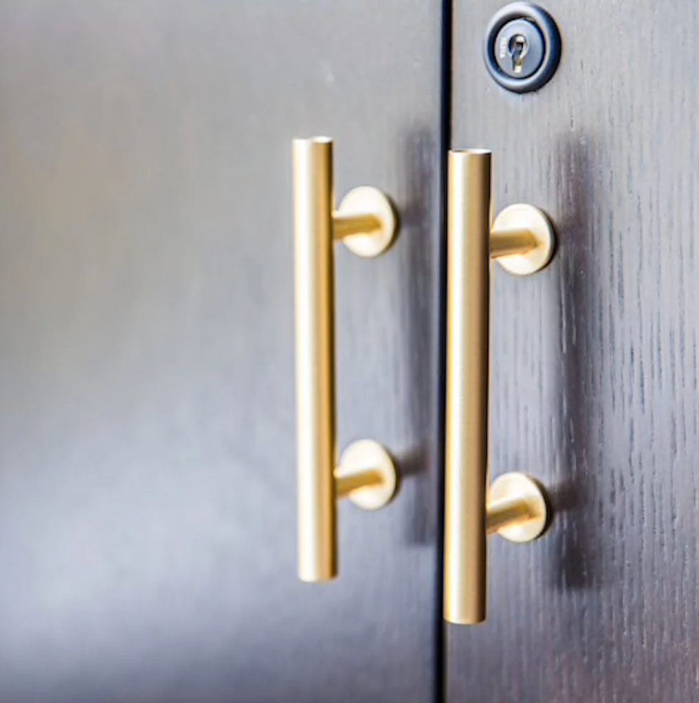 Lew's Round Bar Cabinet Knobs and Handles in Brushed Brass - Forge Hardware Studio