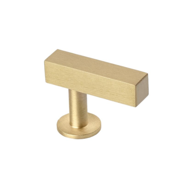 Lew's Square Bar Cabinet Knobs and Handles in Brushed Brass - Forge Hardware Studio
