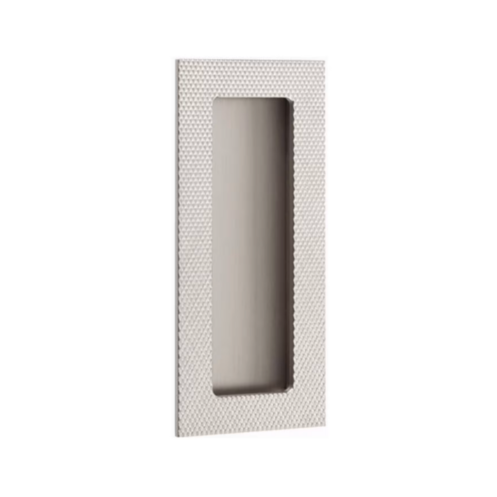 Modern Knurled Rectangular Solid Brass Recess Door Pull in Satin Nickel - Forge Hardware Studio