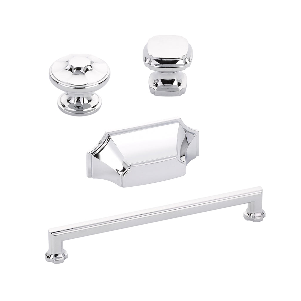 Polished Chrome "Regal" Cabinet Knobs and Drawer Pulls - Forge Hardware Studio