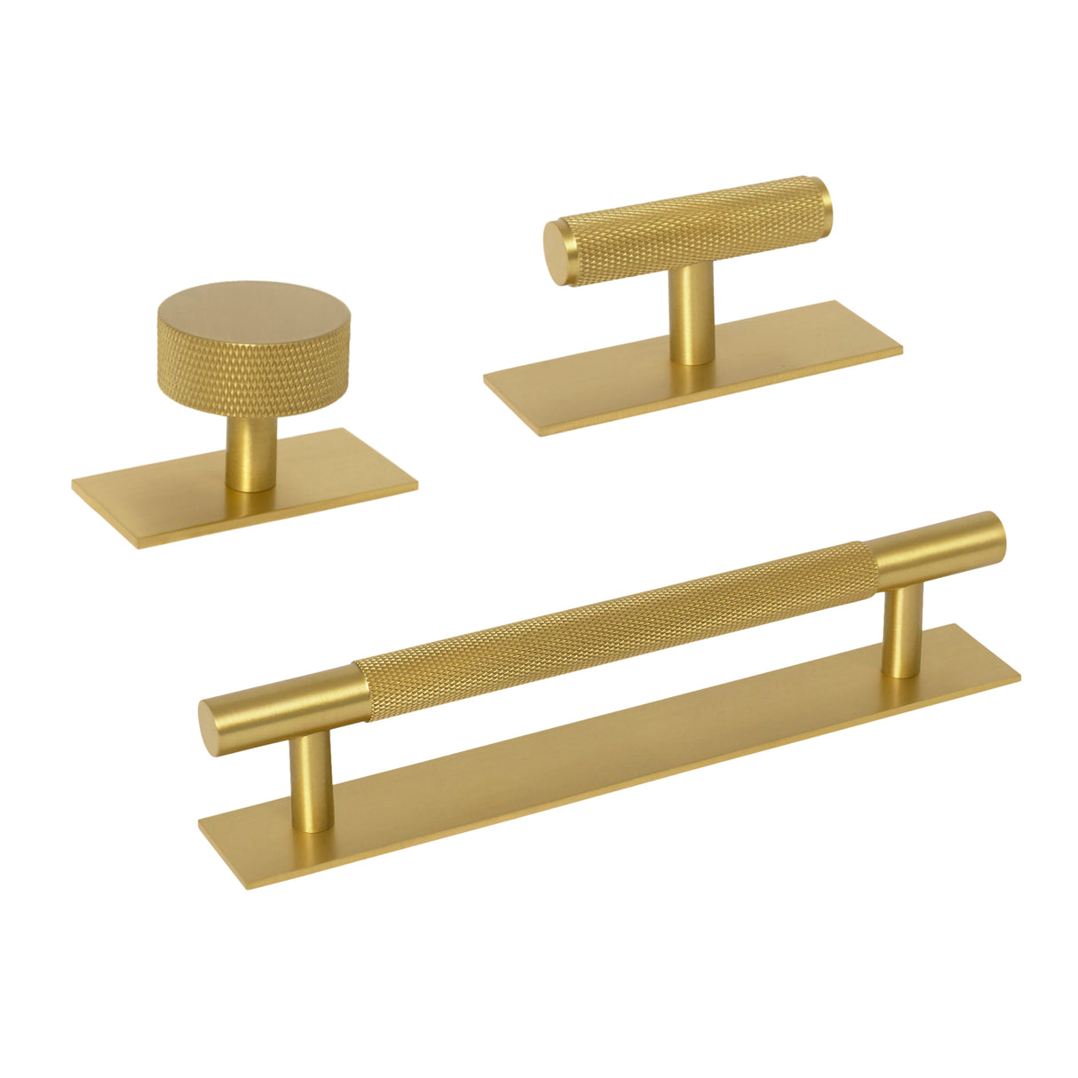 Brass Knurled "Texture Backplate" Drawer Pulls and Knobs in Satin Brass