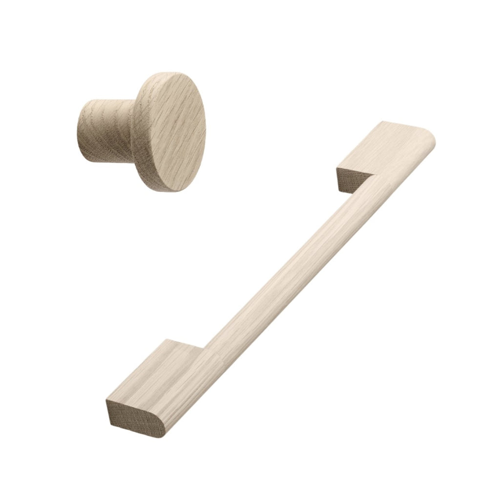 Untreated Oak Wood "Fortis" Cabinet Knob and Drawer Pulls - Forge Hardware Studio