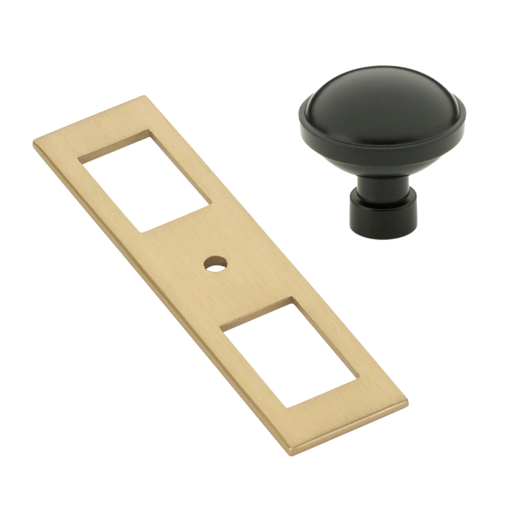 Black and Champagne Bronze Industrial Modern Pulls and Knob with Backplate - Forge Hardware Studio