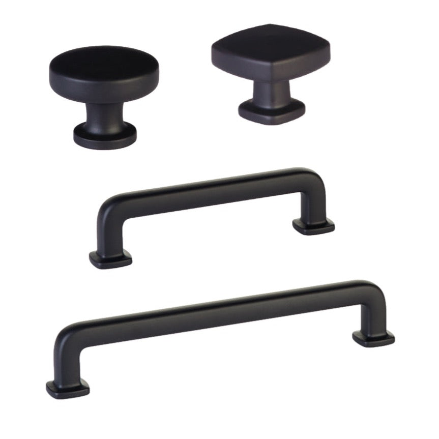 Matte Black "Elegance" Drawer Pulls and Cabinet Knobs - Forge Hardware Studio