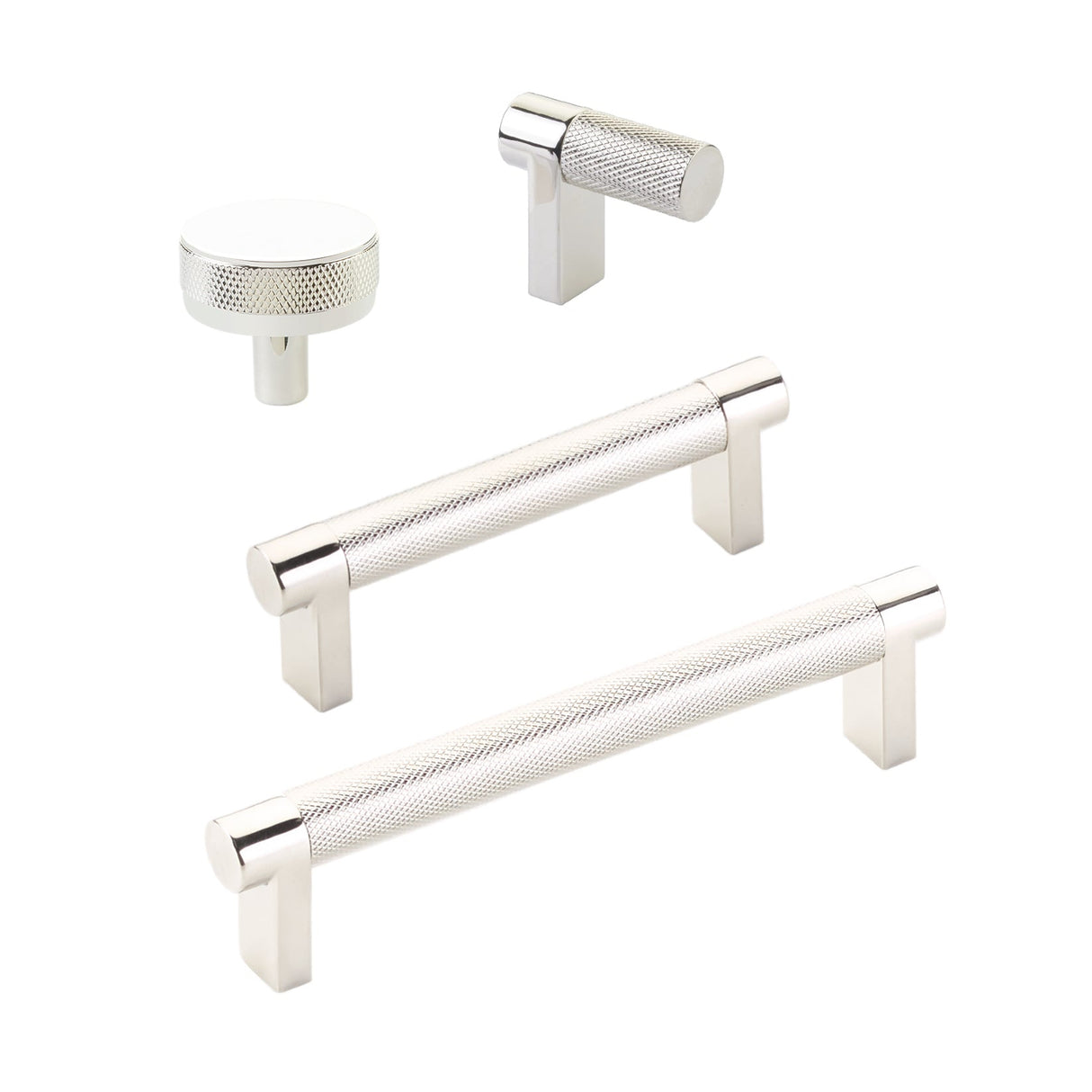 Knurled Polished Nickel Cabinet Knobs and Drawer Pulls