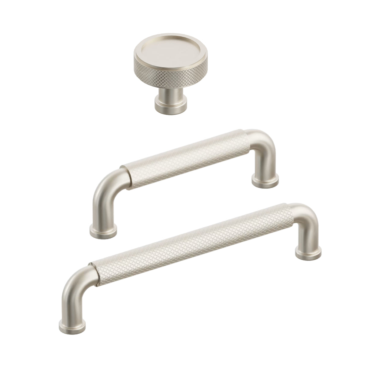 Satin Nickel "ES Knurled" Round Knobs and Drawer Pulls