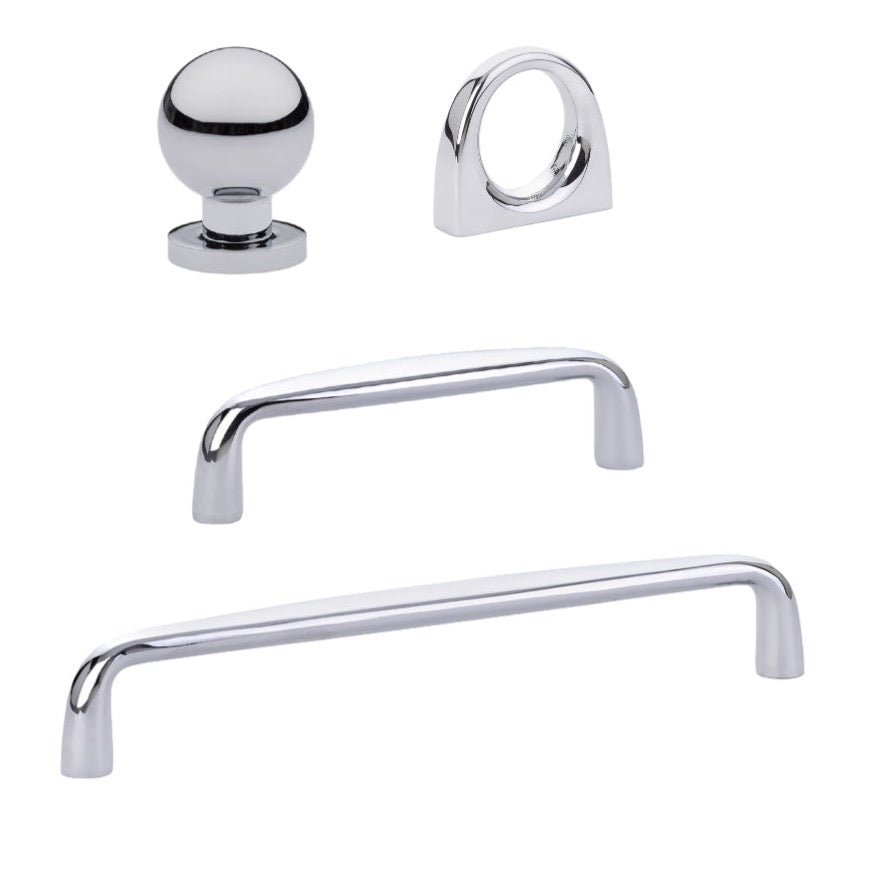 Omni Cabinet Knobs and Drawer Pulls in Polished Chrome - Forge Hardware Studio