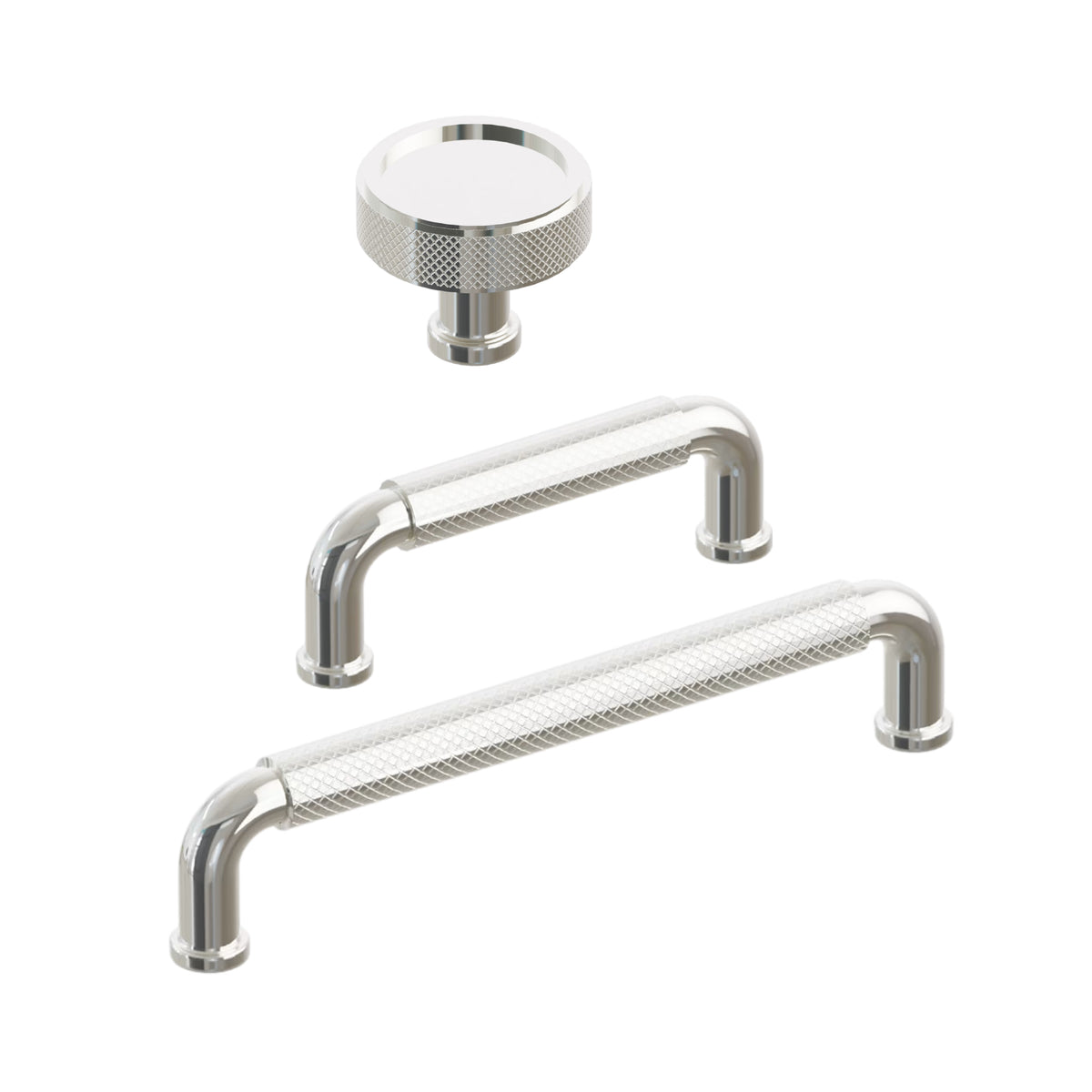 Polished Nickel "ES Knurled" Round Knobs and Drawer Pulls