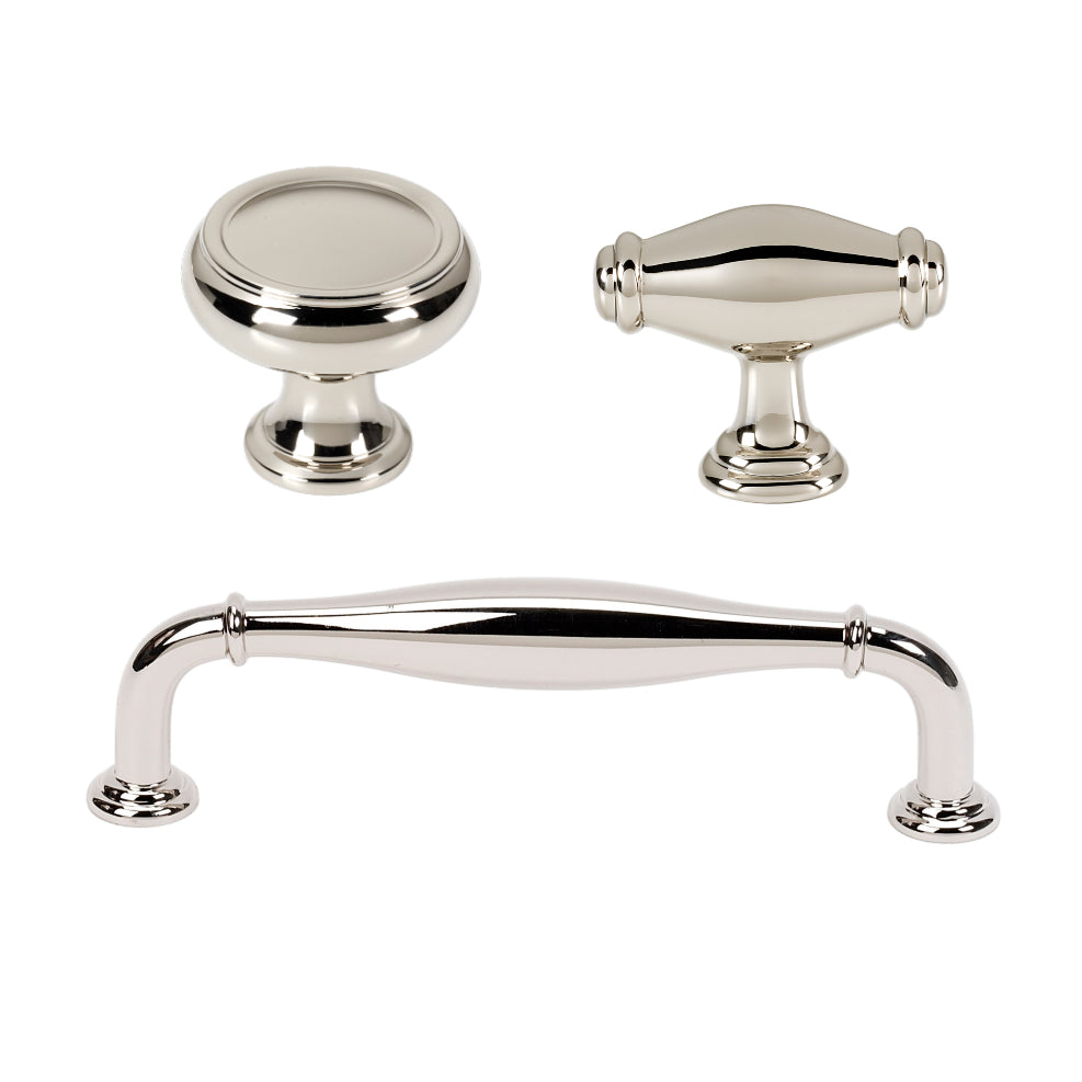 Transitional Polished Nickel "Perry" Cabinet Knobs and Drawer Pulls