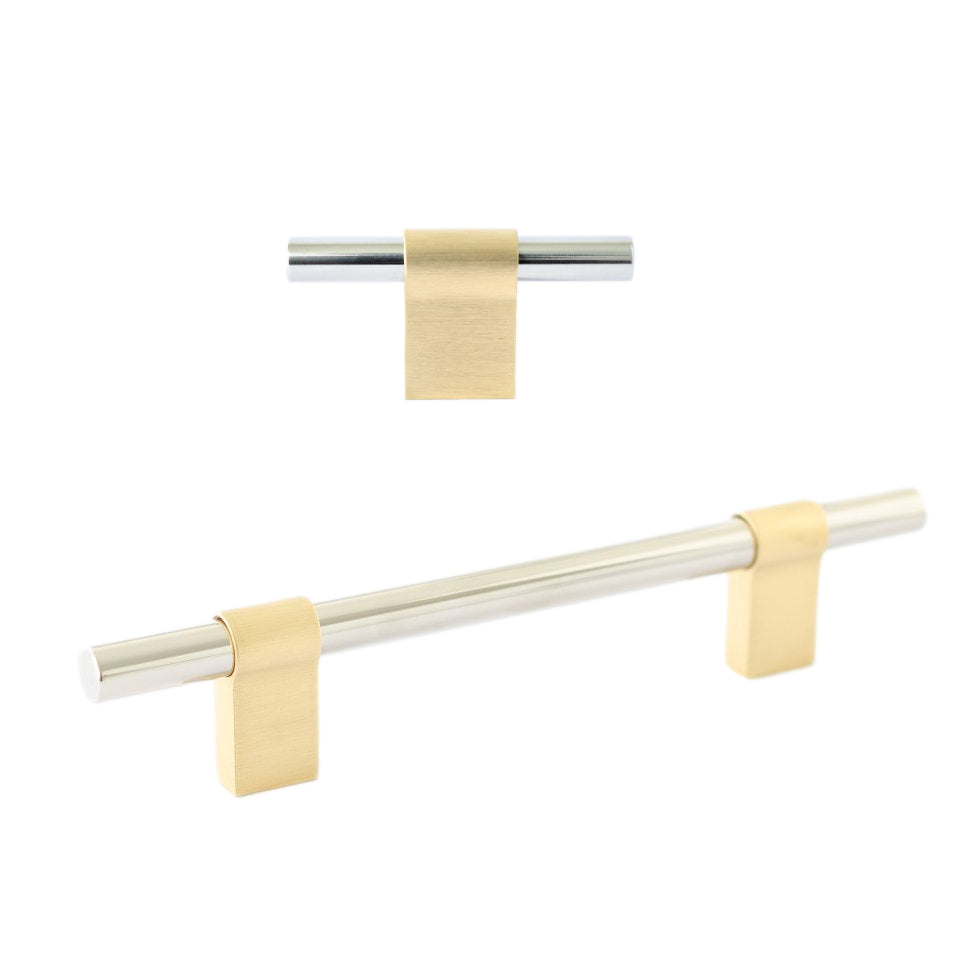 Brushed Brass and Polished Nickel "Line" T-Bar Knobs and Drawer Pulls