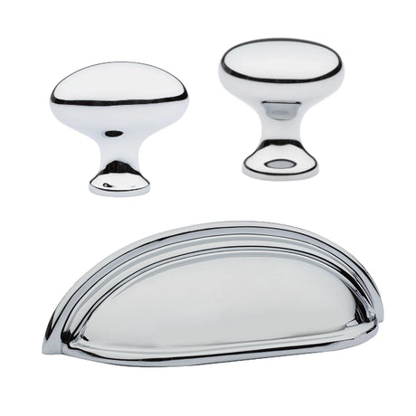 Polished Chrome "Heritage" Cabinet Knobs and Cup Pulls - Forge Hardware Studio
