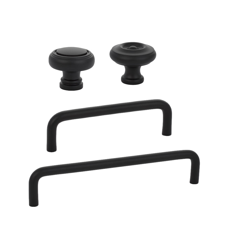 Matte Black "Heritage No.2" Cabinet Knobs and Wire Pulls