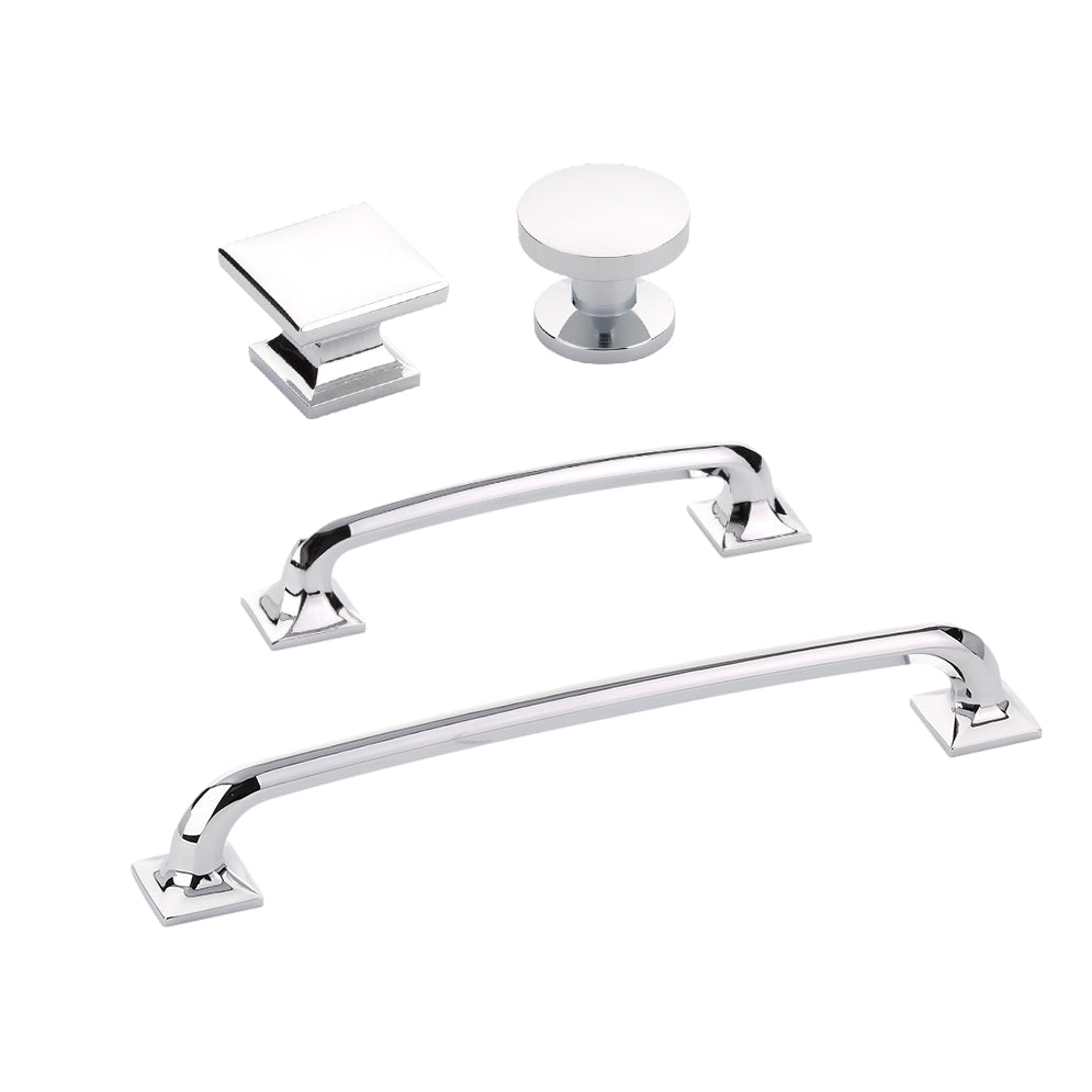 Polished Chrome "Milli" Square Cabinet Knobs and Drawer Pulls