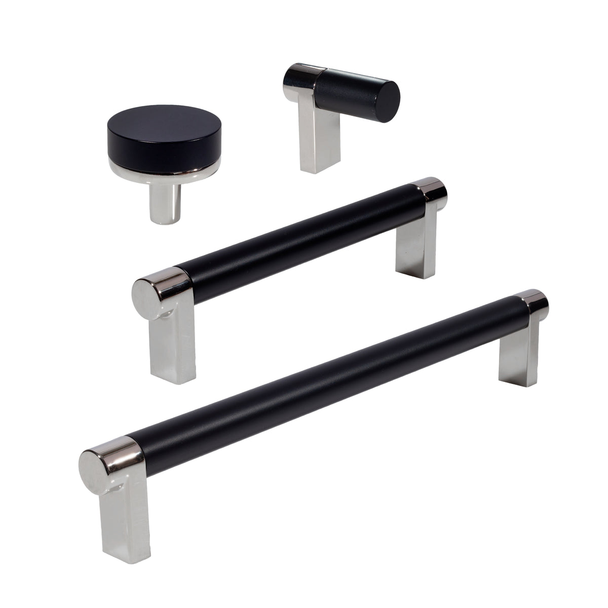 Smooth Polished Nickel and Black Cabinet Knobs and Drawer Pulls