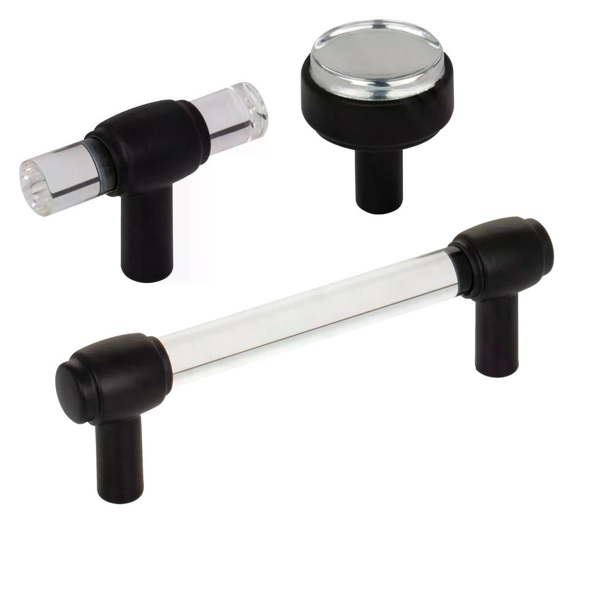 Lucite Matte Black "Nash" Drawer Pulls and Cabinet Knobs