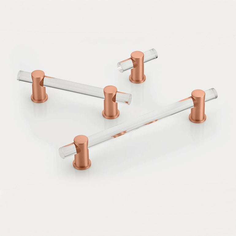 Satin Copper and Lucite "Gleam" Cabinet Knob and Drawer Pulls
