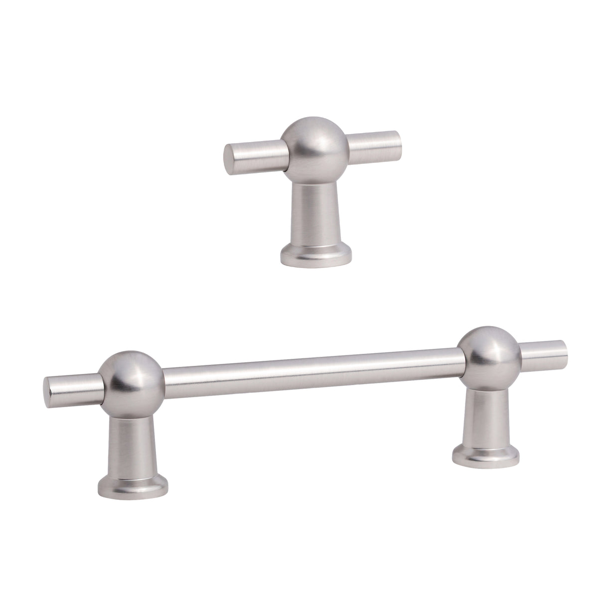 Brushed Nickel "Elodie" T-Knob and Drawer Pull