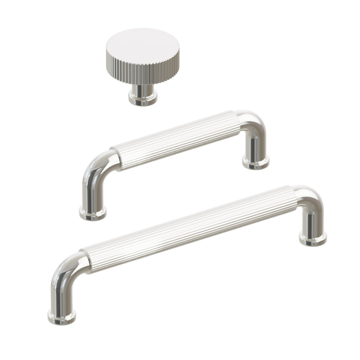 Polished Nickel "ES Fluted" Round Knobs and Drawer Pulls